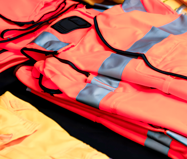 Indumenti alta visibilità piegati. ( particolare )